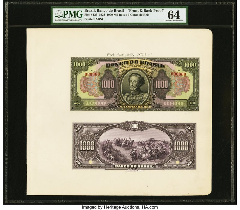 Brazil Banco do Brasil 1000 Mil Reis = 1 Conto de Reis 1923 Pick 123 Front and B...