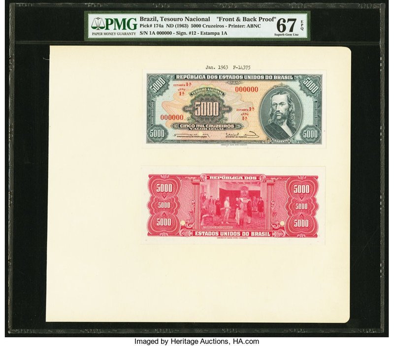 Brazil Tesouro Nacional 5000 Cruzeiros ND (1963-65) Pick 174; 174cp1 Front and B...
