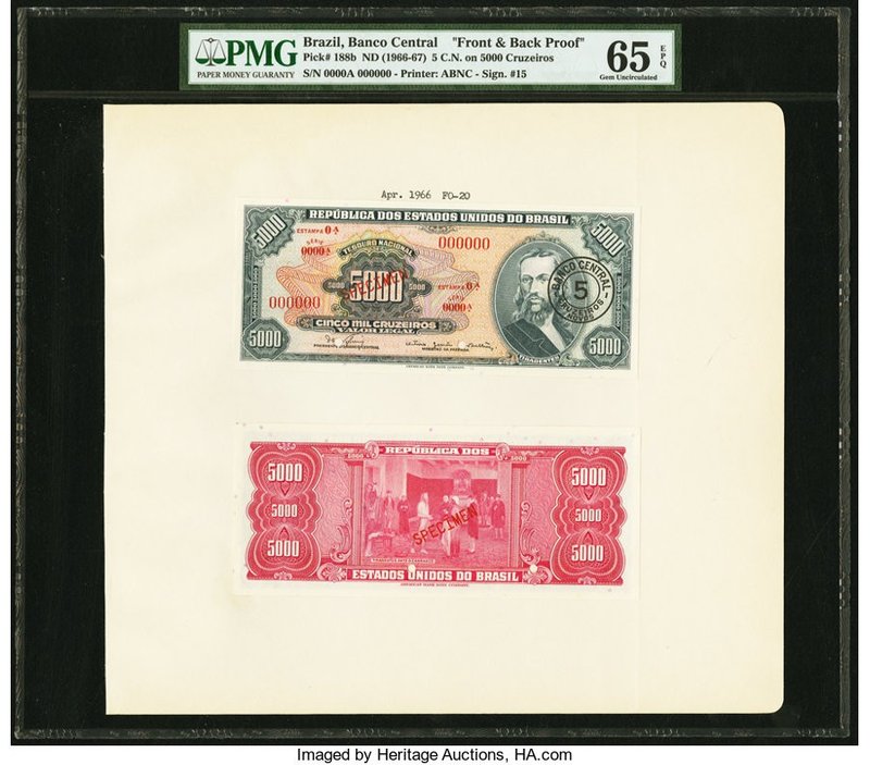 Brazil Banco Central Do Brasil 5 Cruzeiros Novos on 5000 Cruzeiros ND (1966-67) ...