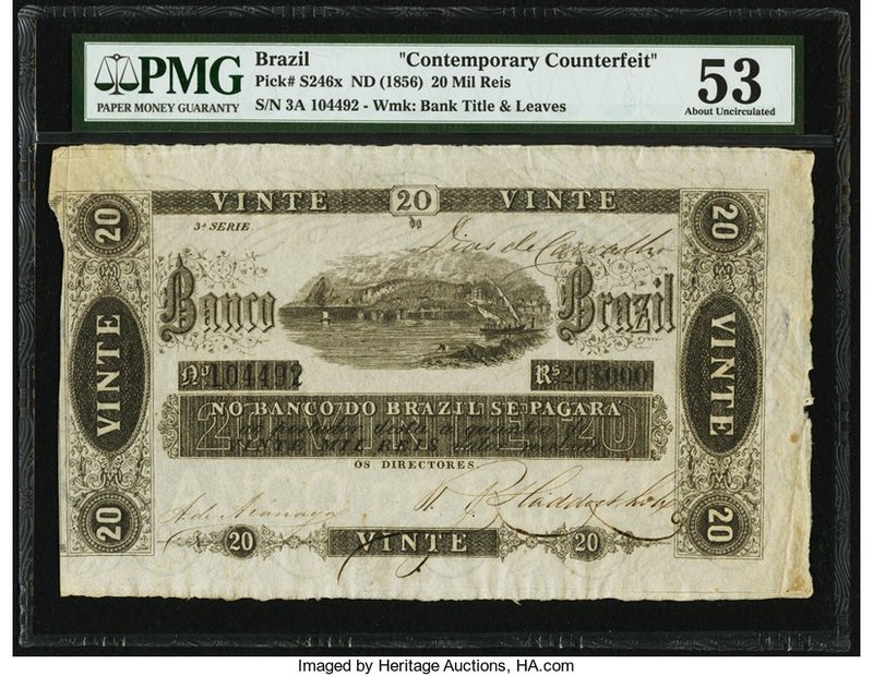 Brazil Banco Do Brazil 20 Mil Reis ND (1856) Pick S246x Contemporary Counterfeit...