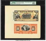 Brazil Banco Do Brazil 10 Mil Reis ND (1890) Pick S531 Front and Back Proofs PMG Gem Uncirculated 65 EPQ. A desireable Banco Do Brazil pair of Front a...