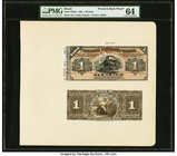 Brazil Banco de Credito Popular 1; 2 Mil Reis 8.3.1890; 1890 Pick S550A; S550B Two Front And Back Proof Sets PMG Choice Uncirculated 64 (2). Two Delig...