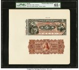 Brazil Banco de Credito Popular 5; 10 Mil Reis 1890 Pick S551; S551A Two Front And Back Proof Sets PMG Gem Uncirculated 65 EPQ (2). Two elegant exampl...