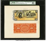 Brazil Banco de Credito Popular 20 Mil Reis 8.3.1890 Pick S551 Front And Back Proofs PMG Gem Uncirculated 65 EPQ. A delightful set of front and back P...
