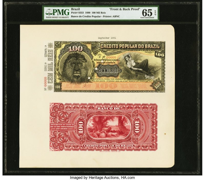 Brazil Banco de Credito Popular 100 Mil Reis 3.8.1890 Pick S553p Front and Back ...
