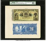Brazil Banco Emissor do Norte 20 Mil Reis 1890 Pick S577 Front And Back Proofs PMG Gem Uncirculated 65 EPQ. An intracity detailed set of Proofs with b...