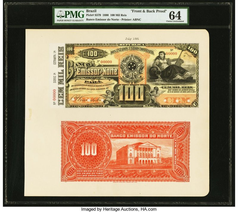 Brazil Banco Emissor do Norte 100 Mil Reis 8.3.1890 Pick S579p Front and Back Pr...
