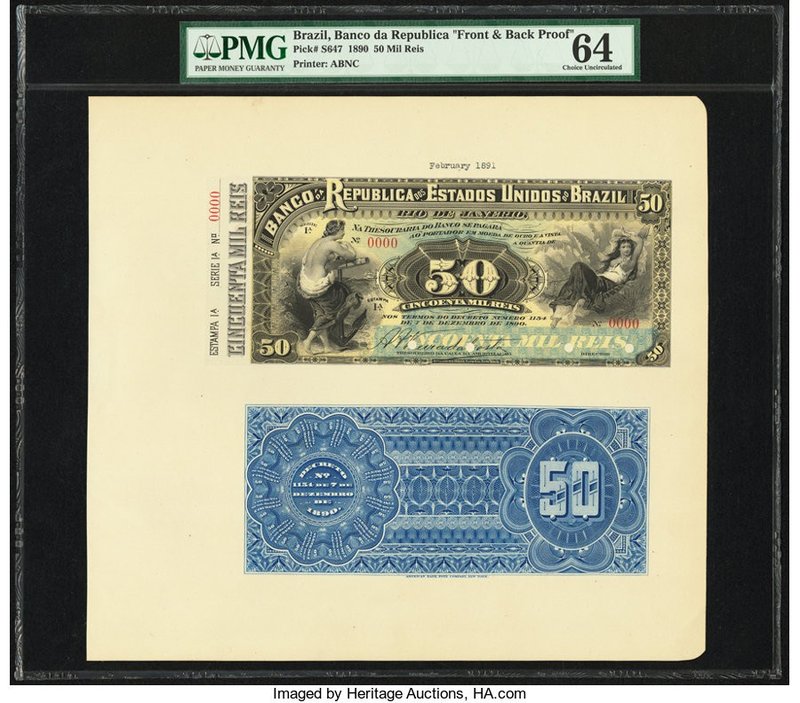 Brazil Banco da Republica dos Estados Unidos 50 Mil Reis 1890 Pick S647 Front an...