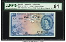 British Caribbean Territories Currency Board 2 Dollars 2.1.1963 Pick 8c PMG Choice Uncirculated 64. A pack fresh example with Queen Elizabeth II and m...