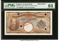 Bulgaria Bulgaria National Bank 500 Leva 1938 Pick 55s Specimen PMG Choice Uncirculated 64. An important offering, seldom seen in this format. This Gi...
