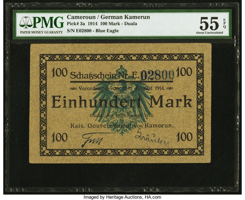 Cameroon Kaiserliches Gouvernement 100 Mark 12.8.1914 Pick 3a PMG About Uncircul...