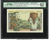 Cameroon Banque Centrale 1000 Francs ND (1962) Pick 12as Specimen PMG Uncirculated 62 Net. A desirable Specimen, with all design elements in full view...