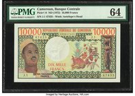 Cameroon Banque Centrale 10,000 Francs ND (1972) Pick 14 PMG Choice Uncirculated 64. A variety of agriculture is seen on the face of this highest deno...