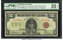 Canada Dominion of Canada $2 23.6.1923 DC-26e PMG Choice Very Fine 35 EPQ. Completely original paper is easily seen on this handsome, large format typ...