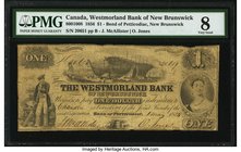 Canada Bend of Petticodiac, NB- Westmorland Bank of New Brunswick $1 1.5.1856 Ch.# 800-10-08 PMG Very Good 8. An interesting merchant's advertising st...