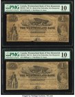 Canada Bend of Petticodiac, NB- Westmorland Bank of New Brunswick $1 1.11.1859 Ch.# 800-10-10 Two Examples PMG Very Good 10 (2). A pair of well circul...