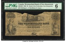 Canada Bend of Petticodiac, NB- Westmorland Bank of New Brunswick $2 1.11.1859 Ch.# 800-10-28 PMG Good 6. A well circulated example of a better denomi...
