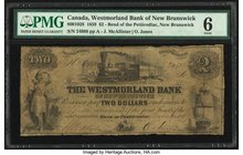 Canada Bend of Petticodiac, NB- Westmorland Bank of New Brunswick $2 1.11.1859 Ch.# 800-10-28 PMG Good 6. An appealing train vignette is seen at cente...