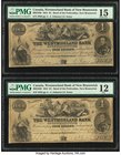 Canada Bend of Petticodiac, NB- Westmorland Bank of New Brunswick $4 1.6.1854 Ch.# 800-10-30 Two Examples PMG Choice Fine 15; Fine 12. A well preserve...