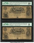 Canada Bend of Petticodiac, NB- Westmorland Bank of New Brunswick $4 1.6.1854 Ch.# 800-10-30 Two Examples PMG Graded Very Good 10; Very Good 8. A circ...