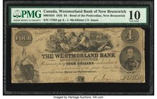 Canada Bend of Petticodiac, NB- Westmorland Bank of New Brunswick $4 2 2.4.1855 Ch.# 800-10-34 PMG Very Good 10. An evenly circulated and problem-free...