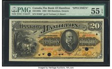 Canada Hamilton, LC- Bank of Hamilton $20 1.6.1892 Ch.# 345-16-06S Specimen PMG About Uncirculated 55 EPQ. There is only one known issued note of this...