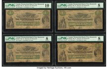 Canada Moncton, NB- Westmorland Bank of New Brunswick $1 1.8.1861 Ch.# 800-12-02 Four Examples PMG Very Good 8 (3); Very Good 10. A well circulated qu...