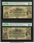Canada Moncton, NB- Westmorland Bank $1 1.8.1861 Ch.# 800-12-02a Two Examples PMG Graded Choice Fine 15; Fine 12. The imprints of both the American Ba...
