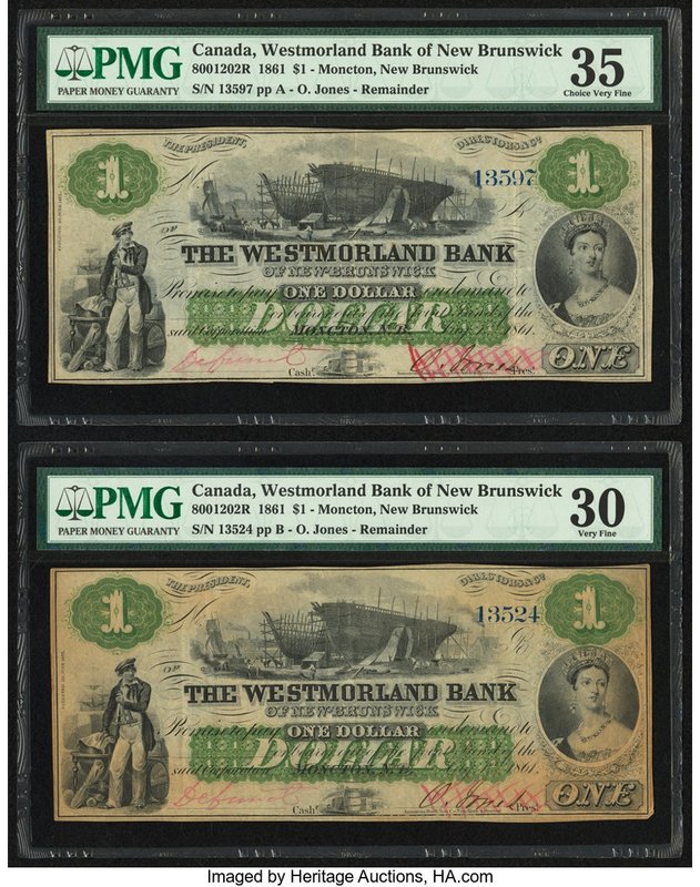 Canada Moncton, NB- Westmorland Bank of New Brunswick $1 1.8.1861 Ch.# 800-12-02...