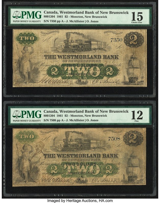 Canada Moncton, NB- Westmorland Bank of New Brunswick $2 1.8.1861 Ch.# 800-12-04...