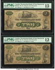 Canada Moncton, NB- Westmorland Bank of New Brunswick $2 1.8.1861 Ch.# 800-12-04, Two Examples PMG Graded Choice Fine 15; Fine 12. Pleasing color and ...