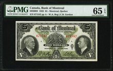 Canada Montreal, PQ- Bank of Montreal $5 2.1.1935 Ch.# 505-60-02 PMG Gem Uncirculated 65 EPQ. Superb original quality is easily seen on this beautiful...