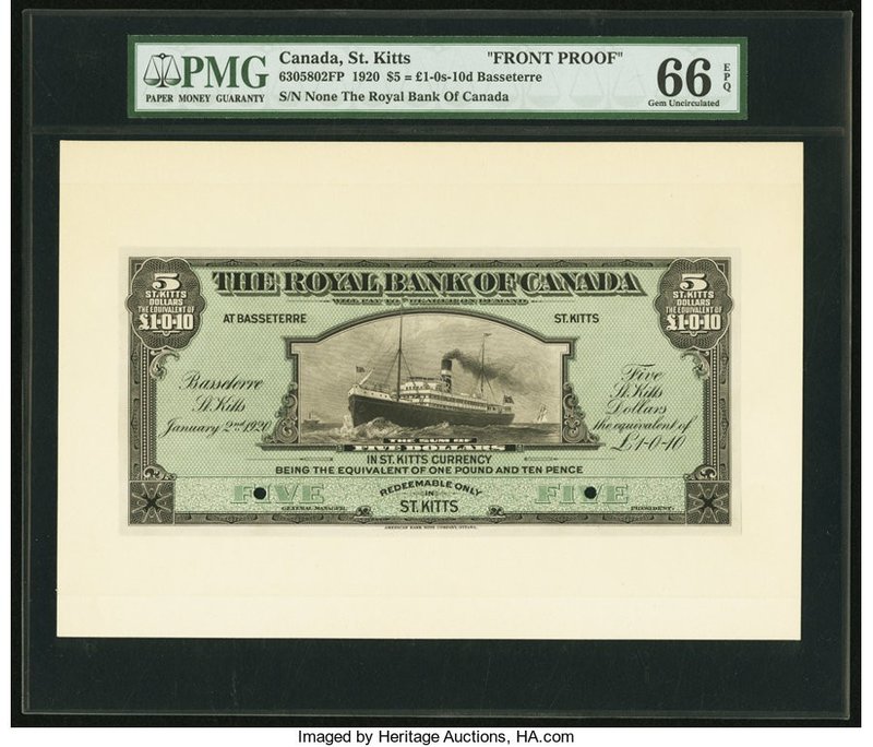 Canada Basseterre, St. Kitts- Royal Bank of Canada $5 2.1.1920 Ch.# 630-58-02fp;...