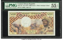 Central African Republic Banque des Etats de l'Afrique Centrale 5000 Francs ND (1974) Pick 3b PMG About Uncirculated 55 EPQ. A higher denomination tha...