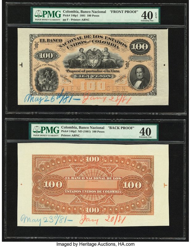 Colombia Banco Nacional de los Estados Unidos de Colombia 100 Pesos ND; 1881 Pic...