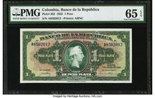 Colombia Banco de la Republica 1 Peso 1.1.1932 Pick 382 PMG Gem Uncirculated 65 EPQ. A beautiful example printed by The American Bank Note Company wit...
