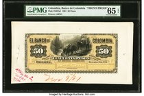 Colombia Banco de Colombia 50 Pesos 15.12.1881 Pick S387p1 Front Proof PMG Gem Uncirculated 65 EPQ. An American Banknote Company printed front proof o...