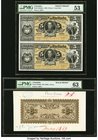 Colombia Banco de Rio Hacha 5 Pesos 1883; ND (1883) Pick S819p1a; S819p2 Front Proof Uncut Pair; Back Proof PMG About Uncirculated 53; Choice Uncircul...