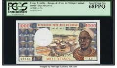 Congo Banque des Etats de l'Afrique Centrale 1000 Fracs ND (1974) Pick 3b PCGS Superb Gem New 68PPQ. A high grade 1000 francs from this African nation...