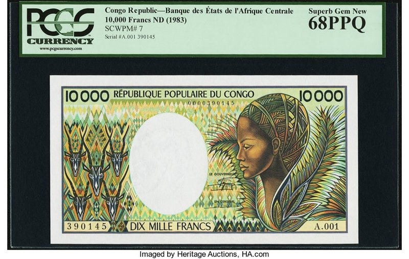 Congo Banque des Etats de l'Afrique Centrale 10,000 Francs ND (1983) Pick 7 PCGS...