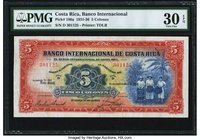 Costa Rica Banco Internacional de Costa Rica 5 Colones 16.9.1935 Pick 180a PMG Very Fine 30 EPQ. An always pleasing design by Thomas de la Rue that is...