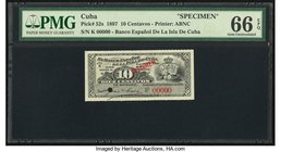 Cuba Banco Espanol De La Isla De Cuba 10 Centavos 1897 Pick 52s Specimen PMG Gem Uncirculated 66 EPQ. This thoroughly original fractional specimen was...