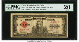 Cuba Republica de Cuba 100 Pesos 1936 Pick 74a PMG Very Fine 20. Only three examples of this 1936 dated note are registered in the PMG Population Repo...