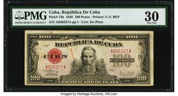 Cuba Republica de Cuba 100 Pesos 1938 Pick 74b PMG Very Fine 30. An earlier 1938 date is seen on this 100 pesos featuring the portrait of Francisco Vi...