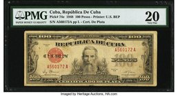 Cuba Republica de Cuba 100 Pesos 1948 Pick 74e PMG Very Fine 20. The last date from the silver certificate series is seen on this 100 pesos note. This...