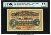 East Africa Currency Board 5 Shillings 1.9.1950 Pick 28bs Specimen PMG About Uncirculated 55 EPQ. A pleasing and scarce Specimen, and especially desir...