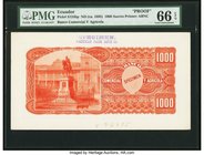 Ecuador Banco Comercial y Agricola 1000 Sucres ND (ca.1895) Pick S124bp Back Proof PMG Gem Uncirculated 66 EPQ. A handsome and unusual prototype prepa...