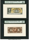 Ecuador Banco del Pichincha 1 Sucre ND (ca.1912-14) Pick S220fp; S220bp Front and Back Proofs PMG Gem Uncirculated 66 EPQ; Superb Gem Unc 67 EPQ. A ha...