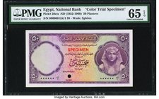 Egypt National Bank of Egypt 50 Piastres ND (1952-60) Pick 29cts Color Trial Specimen PMG Gem Uncirculated 65 EPQ. A simply stunning rendition of this...