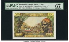 Equatorial African States Banque Centrale Etats De L'Afrique Equatoriale, Chad 500 Francs ND (1963) Pick 4e PMG Superb Gem Unc 67 EPQ. A lovely high g...